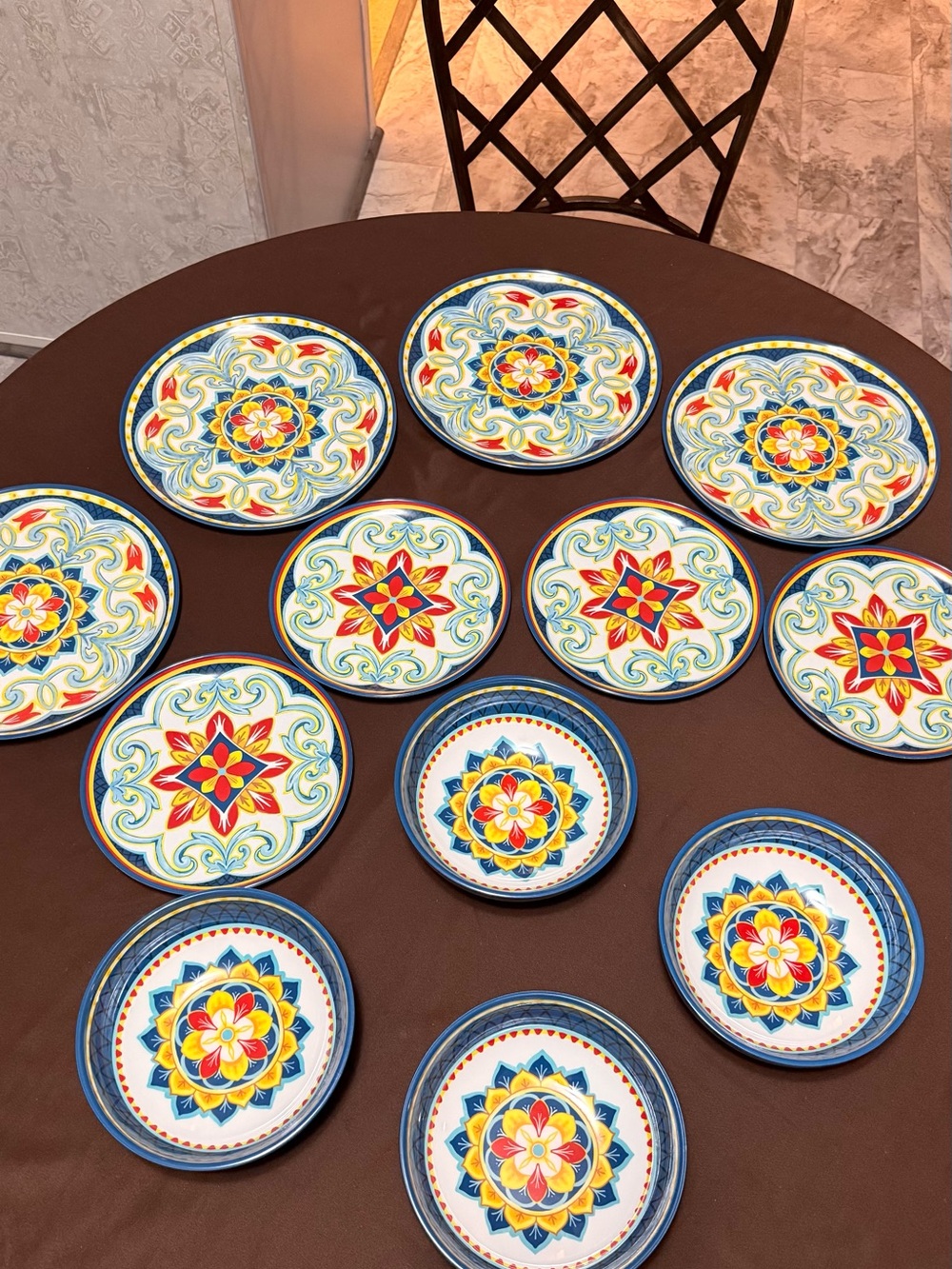 Princess House Blue and Multicolor Hand-Painted Floral Salad Plates - Set of 12